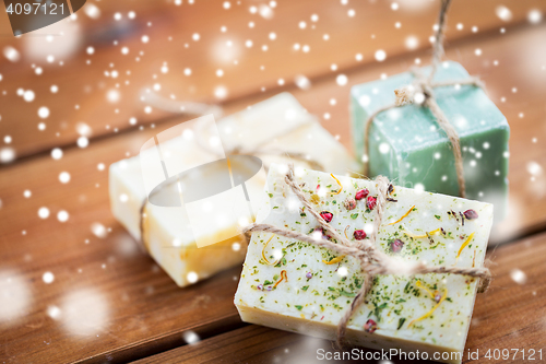 Image of handmade soap bars on wood