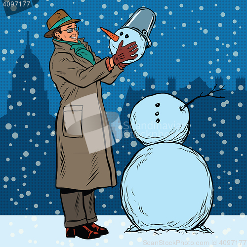 Image of Retro man and snowman