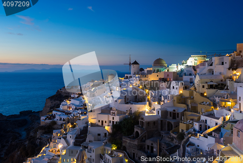 Image of Oia village at sunset, Santorini island