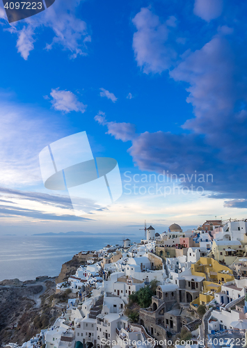 Image of Oia village at sunset, Santorini island