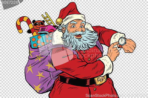 Image of Santa Claus shows on the clock, New year and Christmas