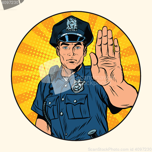 Image of Retro police officer stop gesture