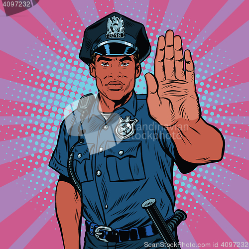 Image of Retro police officer stop gesture