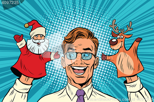 Image of Happy dad, a Christmas puppet theater