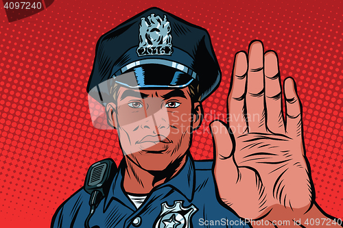Image of Retro police officer stop gesture