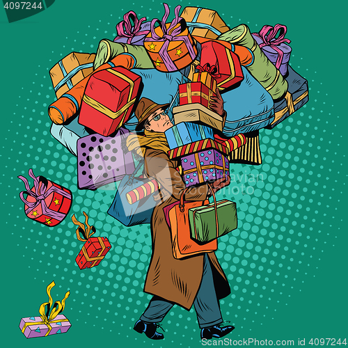 Image of Man with shopping in holiday sale