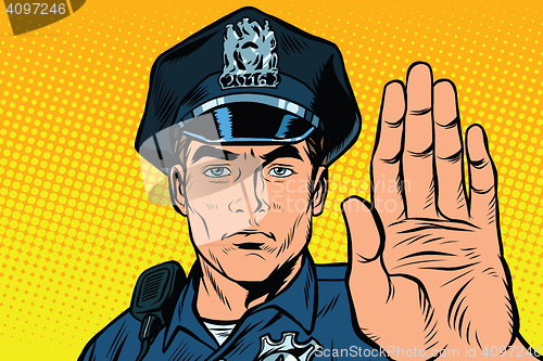 Image of Retro police officer stop gesture