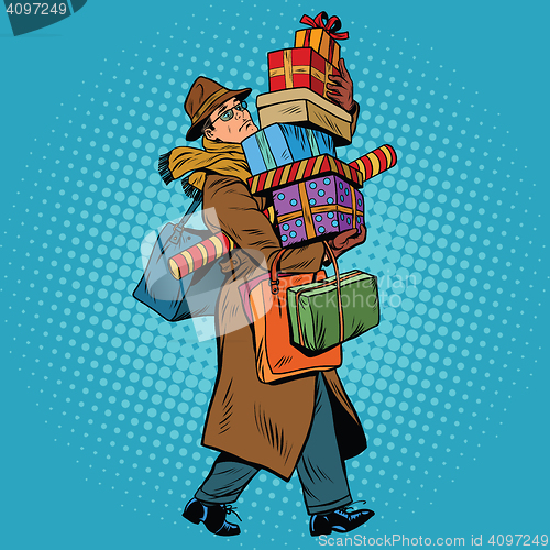 Image of Man with Christmas gifts