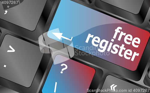 Image of free register computer key showing internet login vector, keyboard keys, keyboard button