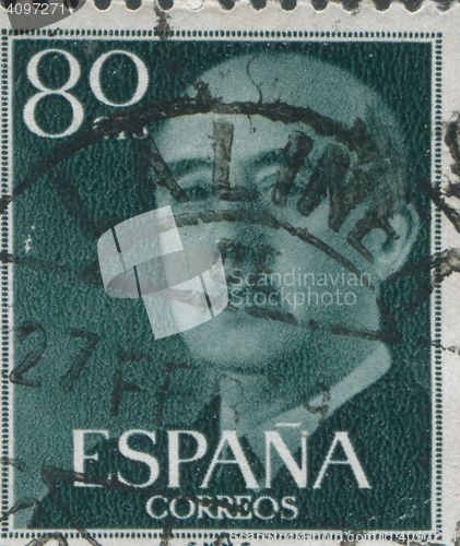 Image of SPAIN - CIRCA 1949: Stamp printed in Spain showing a portrait of General Francisco Franco 1892-1975 , series \"Francisco Franco\", circa 1949