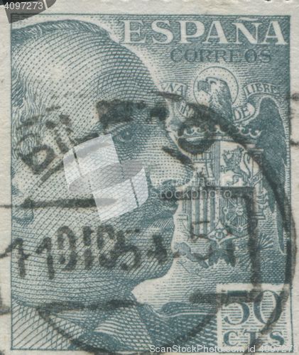 Image of SPAIN - CIRCA 1949: Stamp printed in Spain showing a portrait of General Francisco Franco 1892-1975 , series \"Francisco Franco\", circa 1949