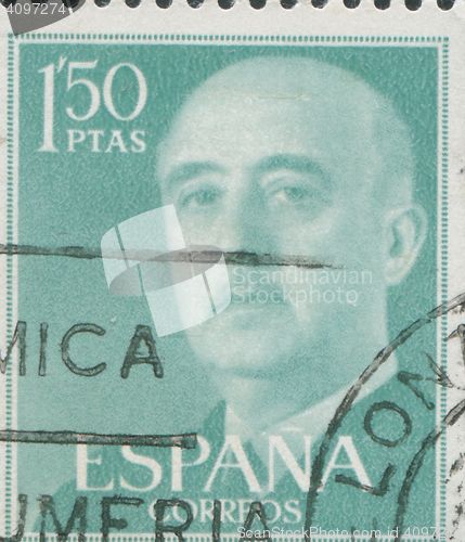 Image of SPAIN - CIRCA 1949: Stamp printed in Spain showing a portrait of General Francisco Franco 1892-1975 , series \"Francisco Franco\", circa 1949