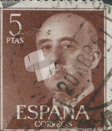Image of SPAIN - CIRCA 1949: Stamp printed in Spain showing a portrait of General Francisco Franco 1892-1975 , series \"Francisco Franco\", circa 1949