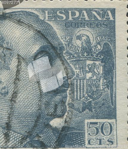 Image of SPAIN - CIRCA 1949: Stamp printed in Spain showing a portrait of General Francisco Franco 1892-1975 , series \"Francisco Franco\", circa 1949