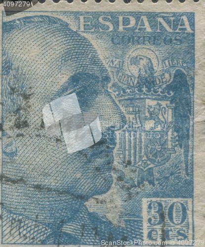 Image of SPAIN - CIRCA 1949: Stamp printed in Spain showing a portrait of General Francisco Franco 1892-1975 , series \"Francisco Franco\", circa 1949