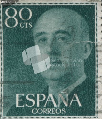 Image of SPAIN - CIRCA 1949: Stamp printed in Spain showing a portrait of General Francisco Franco 1892-1975 , series \"Francisco Franco\", circa 1949