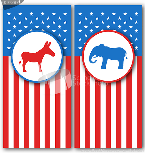 Image of Banners with Donkey and Elephant as a Symbols Vote of USA. United States Political Parties