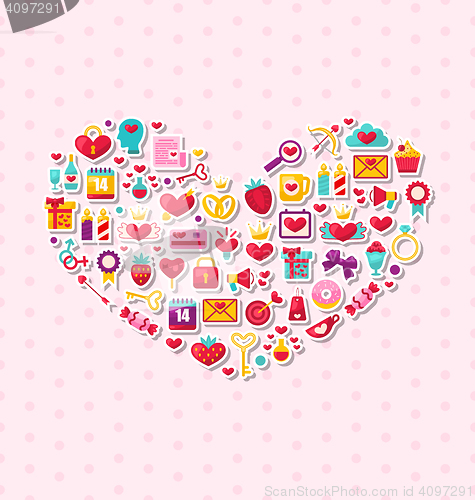 Image of Collection of Modern Flat Design Icons for Happy Valentine\'s Day
