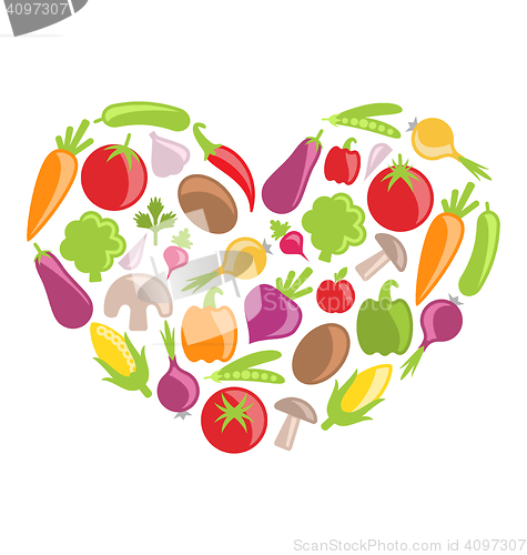 Image of Set Colorful Vegetables in Heart Shape
