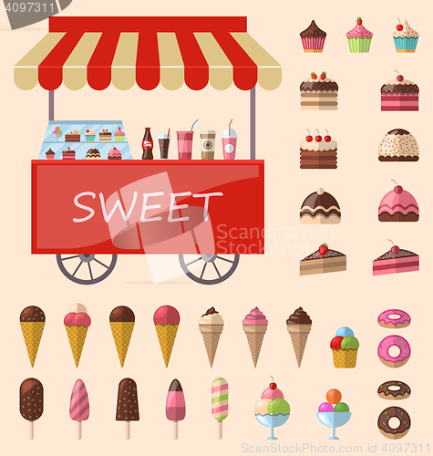 Image of Delicious sweets and ice cream icons set