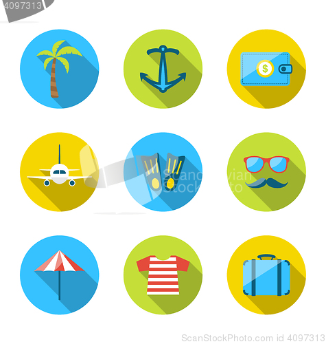 Image of Set flat icons of traveling, tourism and journey objects, modern