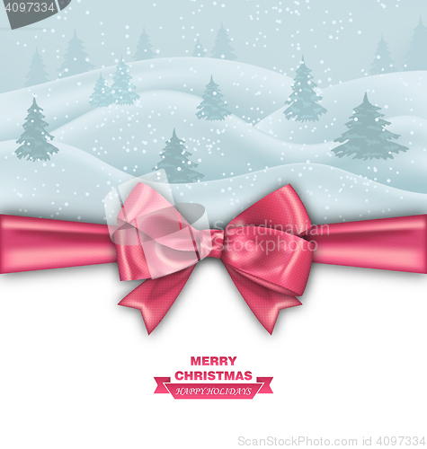 Image of Merry Christmas Greeting Card with Bow Ribbon