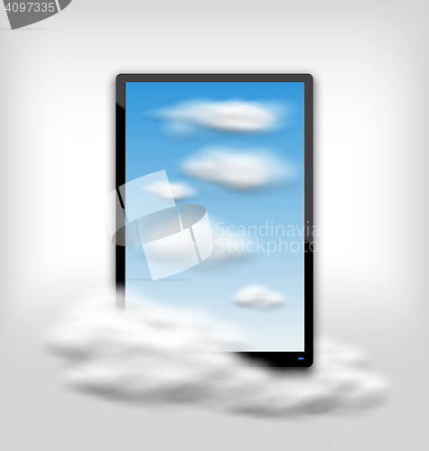 Image of Tablet PC Computer with Clouds and Blue Sky