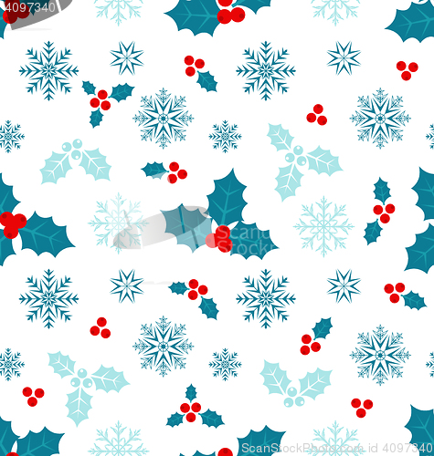 Image of Seamless Pattern with Christmas Holly Berry