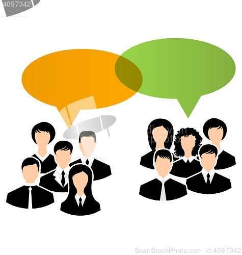 Image of Icons of business groups share your opinions, dialogs speech bub