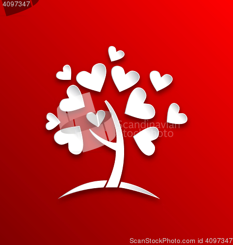 Image of Concept of tree with heart leaves, paper cut style