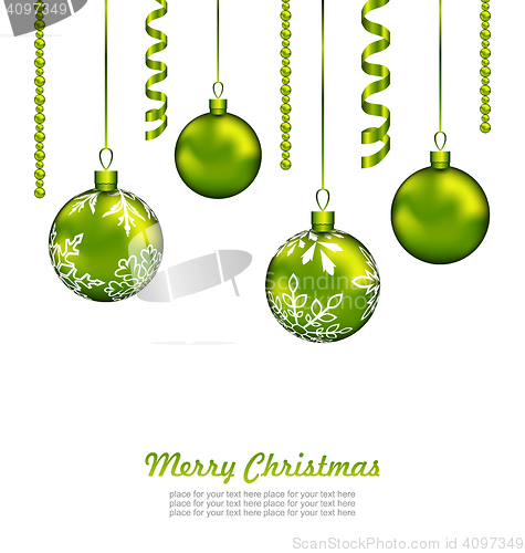 Image of Christmas Card with Green Balls and Streamer