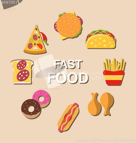 Image of  Set Fast Food Flat Icons with Shadows