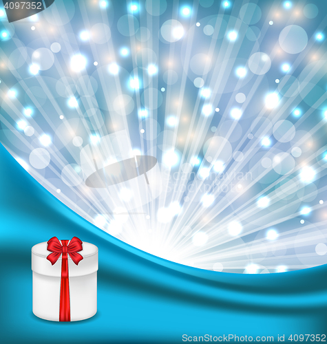 Image of Gift box with red bow on glowing background
