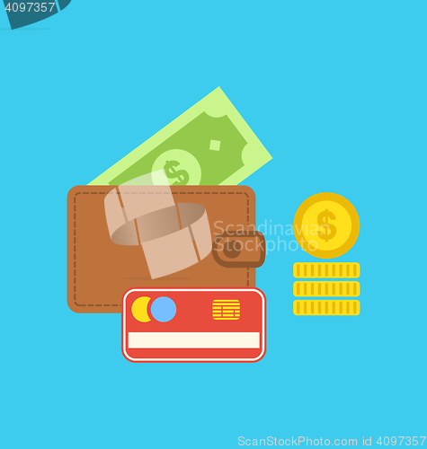 Image of Flat colorful icons of wallet, credit card, dollar, coin