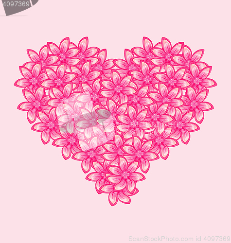 Image of Romantic heart made of pink flowers for Valentine Day