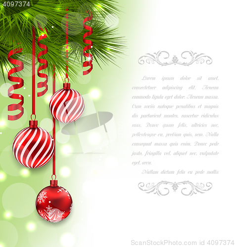 Image of Christmas Card with Fir Branches and Glass Balls