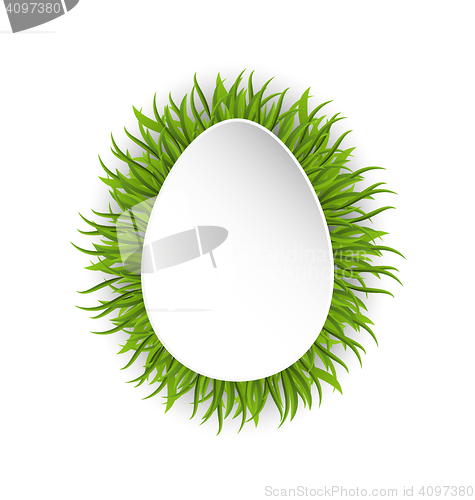 Image of Happy Easter Paper Card in Form Egg with Green Grass