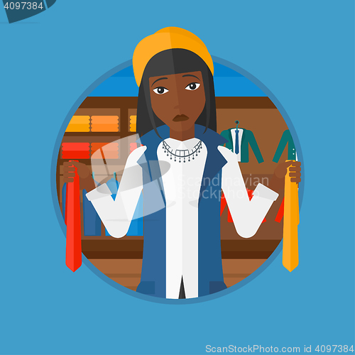 Image of Customer choosing necktie vector illustration.