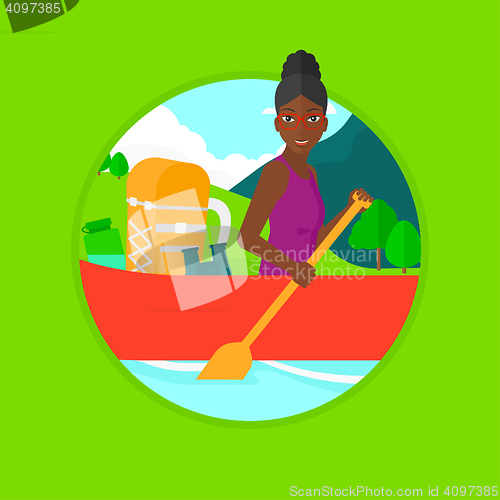 Image of Woman riding in kayak vector illustration.