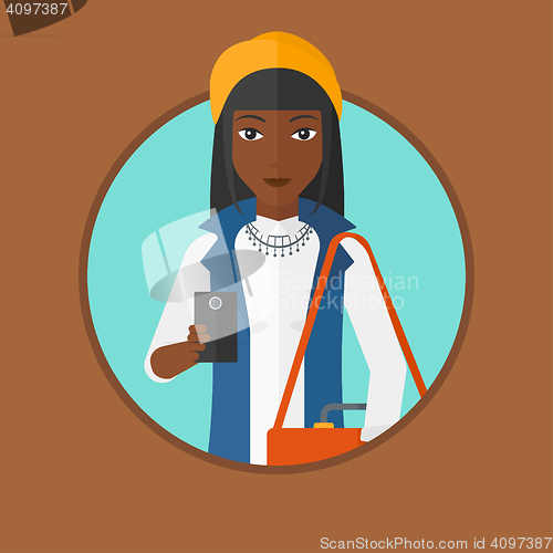 Image of Woman using smartphone vector illustration.