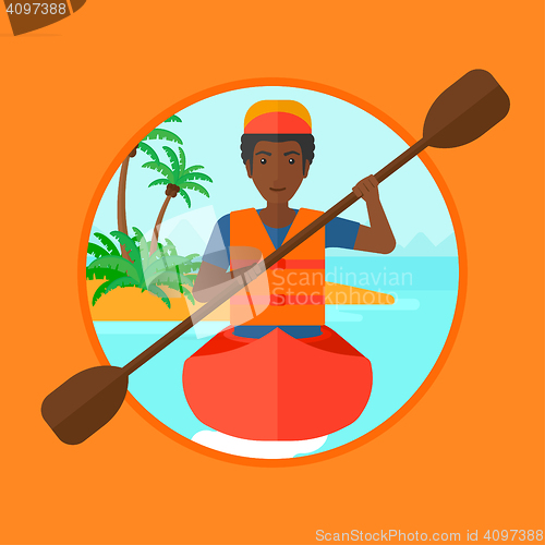 Image of Man riding in kayak vector illustration.