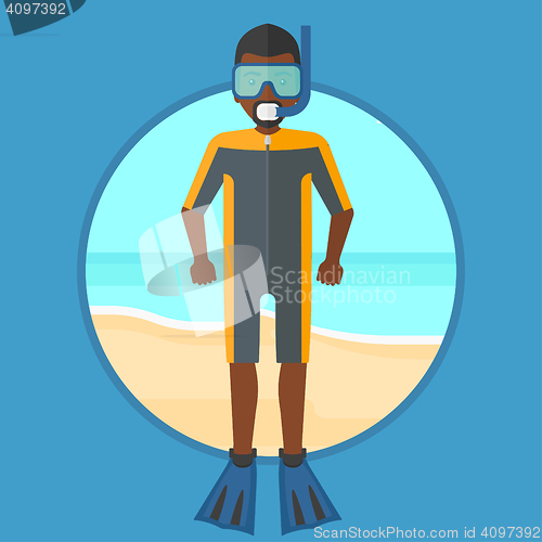 Image of Scuba diver on the beach vector illustration.