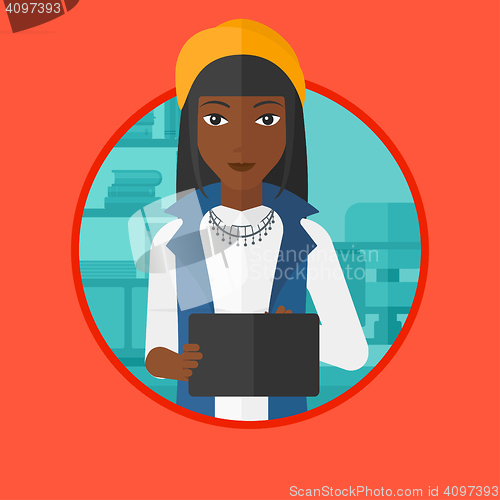 Image of Woman using tablet computer vector illustration.
