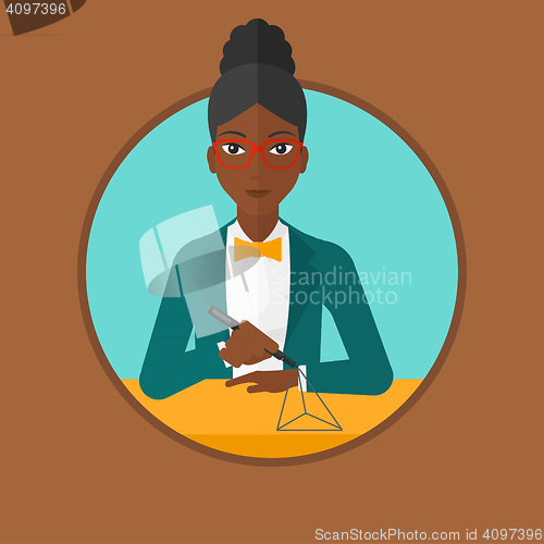 Image of Woman using three D pen vector illustration.