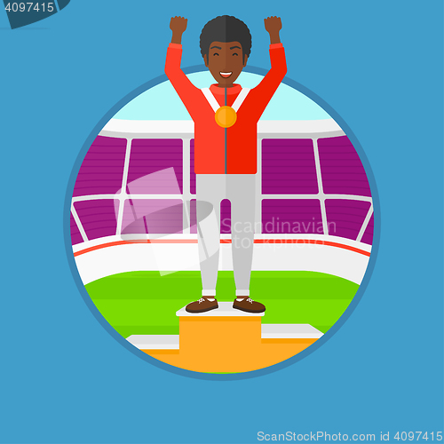 Image of Sportsman celebrating on the winners podium.
