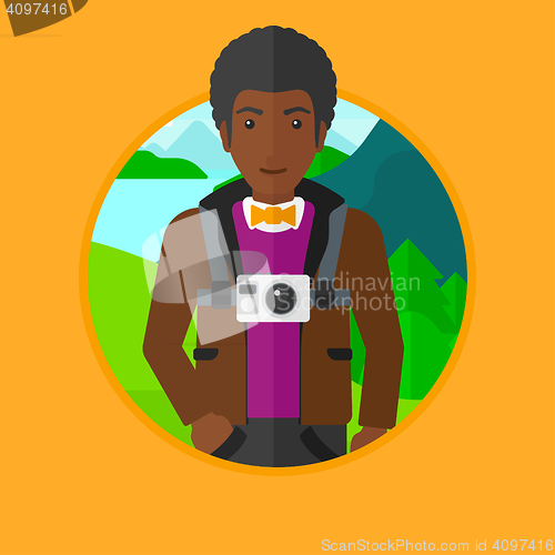 Image of Man with camera on chest vector illustration.