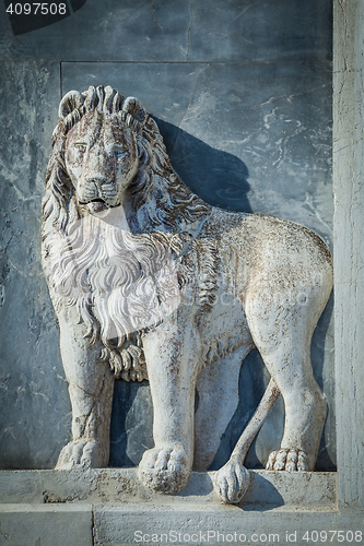Image of Marble lion on church facade