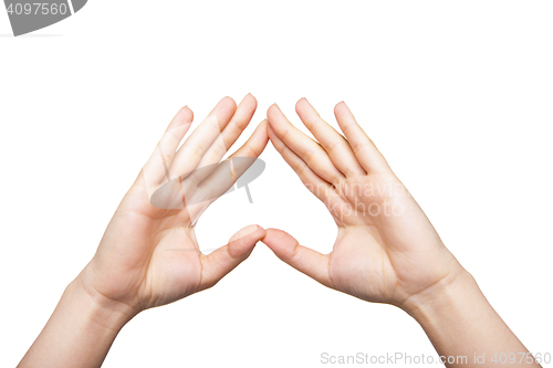 Image of Two woman hands up