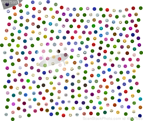 Image of 365 different colorful smileys on white