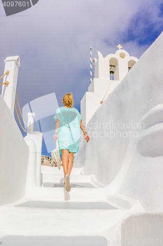 Image of Young woman on holidays, Santorini 